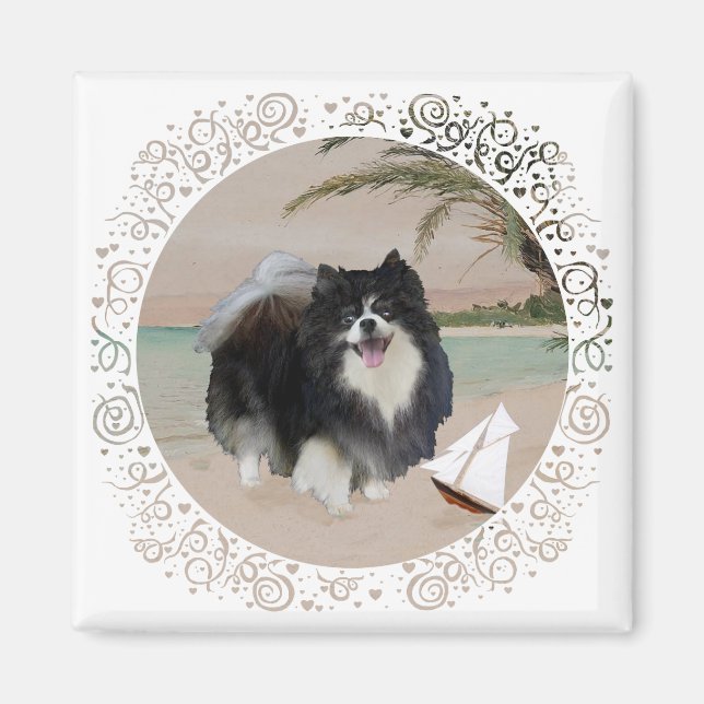 Aimant Pomeranian noir avec voilier (Devant)