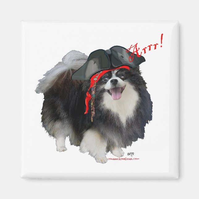 Aimant Pomeranian noir Pirate - Arrr! (Devant)