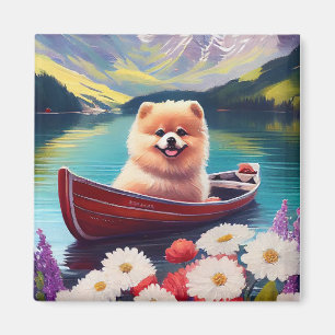 Aimant Pomeranian sur une pagaie : Une aventure panoramiq