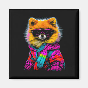 Aimant Poméranie Chien Sports d'hiver Ski Snowboard