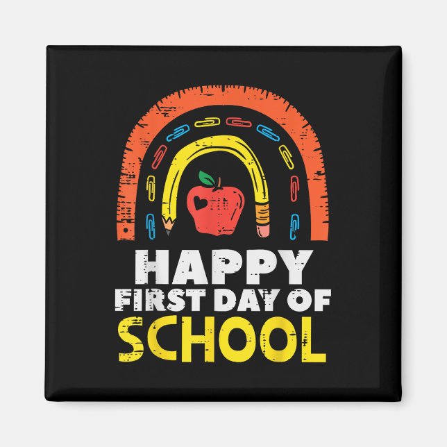Aimant Pomme Arc-en-ciel Joyeux Premier Jour d'École Mign (Devant)