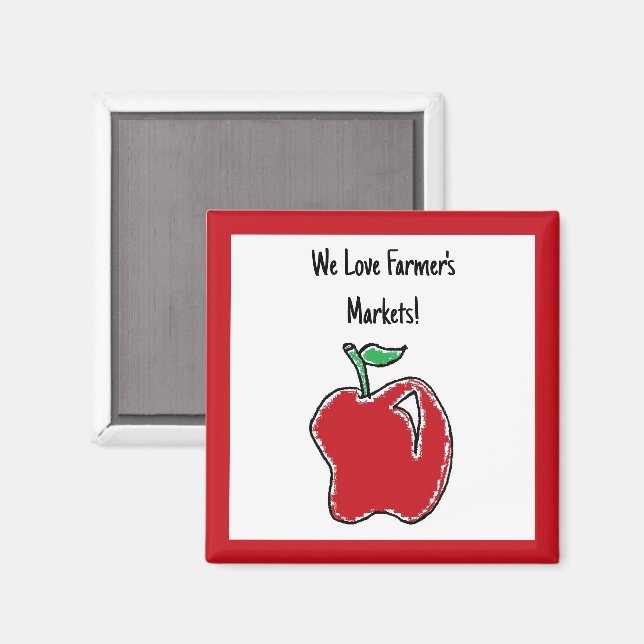 Aimant Pomme rouge dessinée à la main, dessin animé (Recto/Verso)