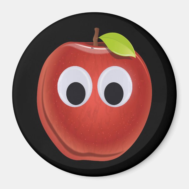 Aimant Pomme rouge drôle avec yeux de googly (Devant)