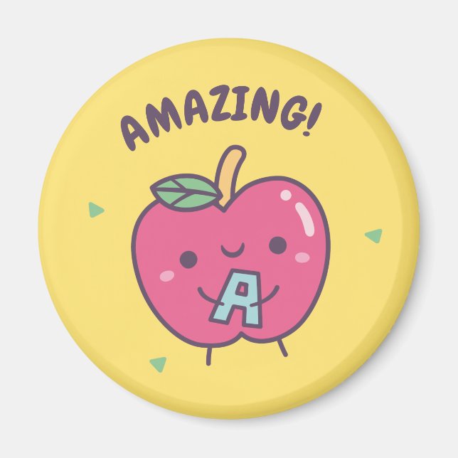 Aimant Pomme rouge mignonne incroyable avec l'alphabet A, (Devant)