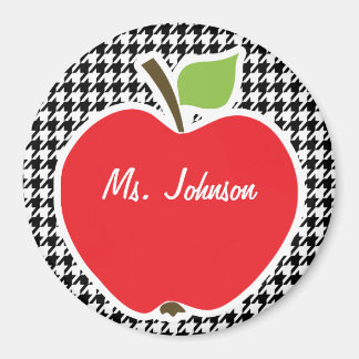 Aimant Pomme sur Houndstooth noir & blanc