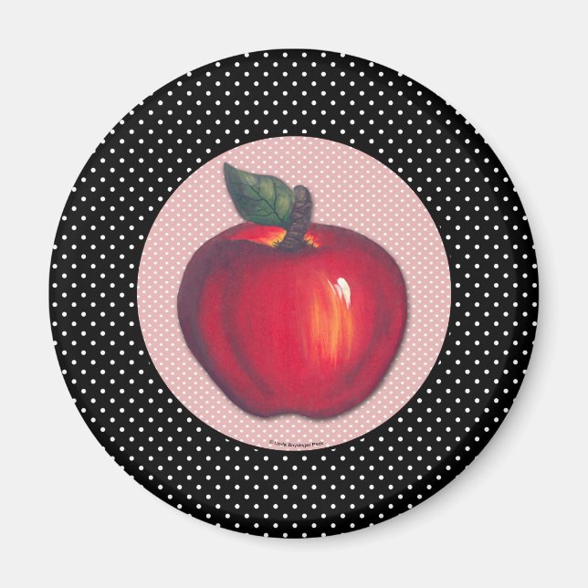 Aimant Pommes rouges blanches sur Pois noirs (Devant)