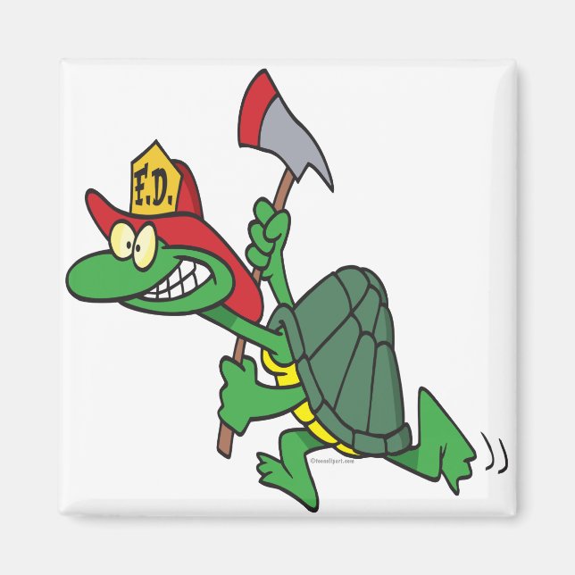 Aimant pompier drôle tortue cartoon (Devant)