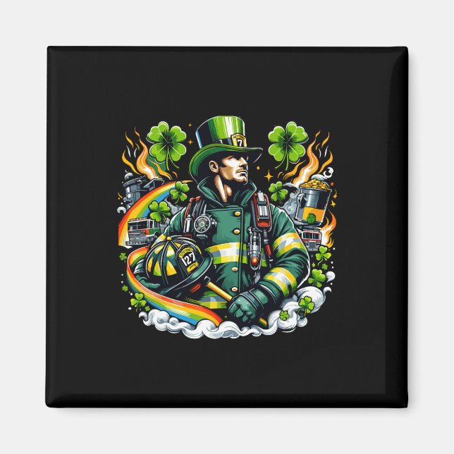 Aimant Pompier Jour de la Saint Patrick Hommes Pompiers i (Devant)