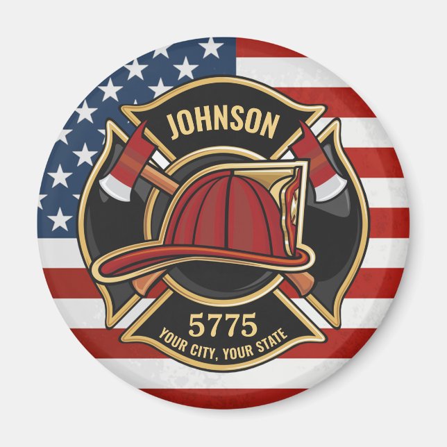 Aimant Pompier Secourt incendie Département USA Drapeau p (Devant)