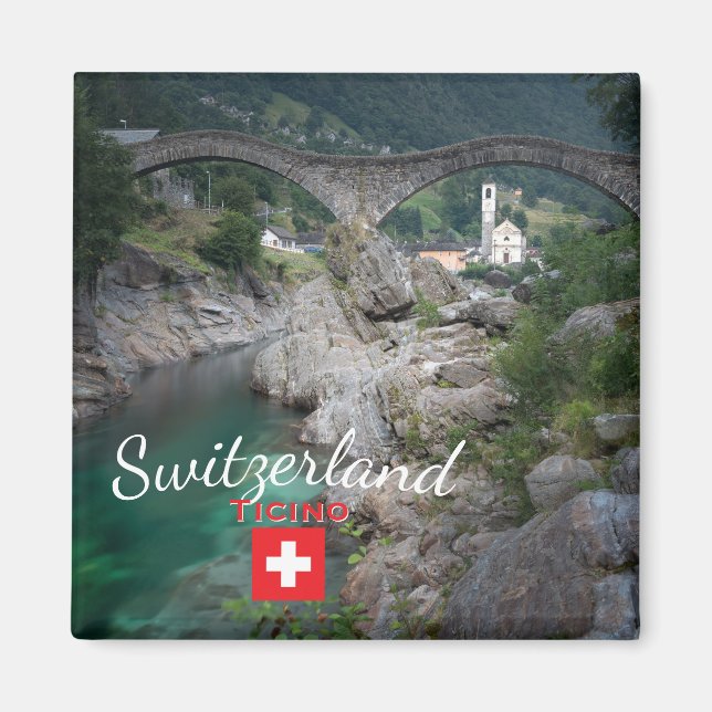 Aimant Pont de Lavertezzo avec drapeau, Suisse (Devant)