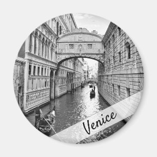 Aimant Pont des Soupirs de Venise noir blanc avec gondoli