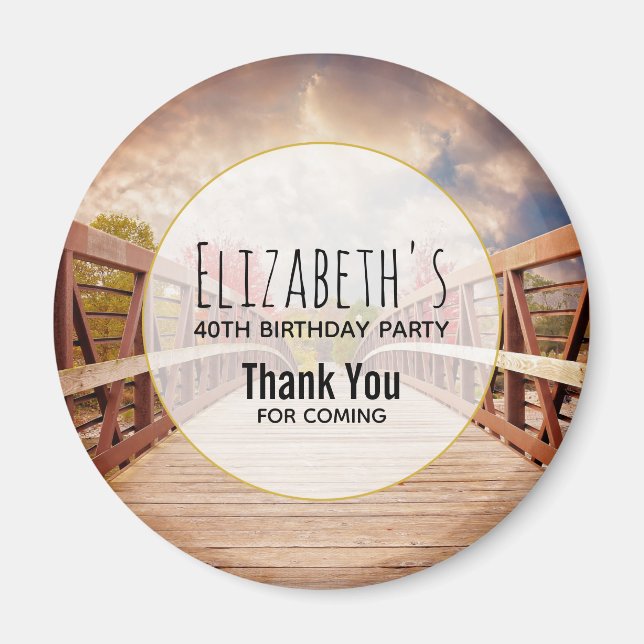 Aimant Pont rustique en bois dans le pays Anniversaire (Devant)