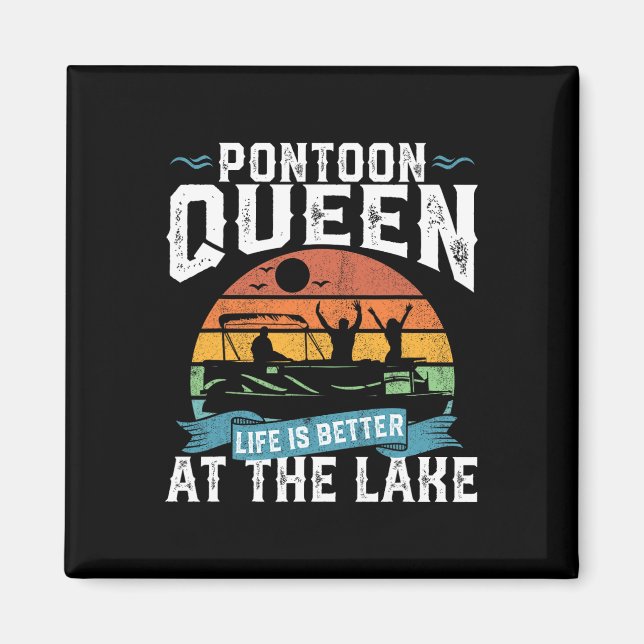 Aimant Pontoon Queen Funny Bateau Lac Pontooning Femmes (Devant)
