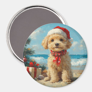 Aimant Poodle Chien Noël Plage Vintage