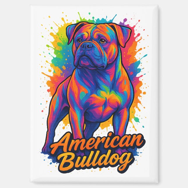 Aimant Pop Art American Bulldog - Chien néon dynamique (Recto)