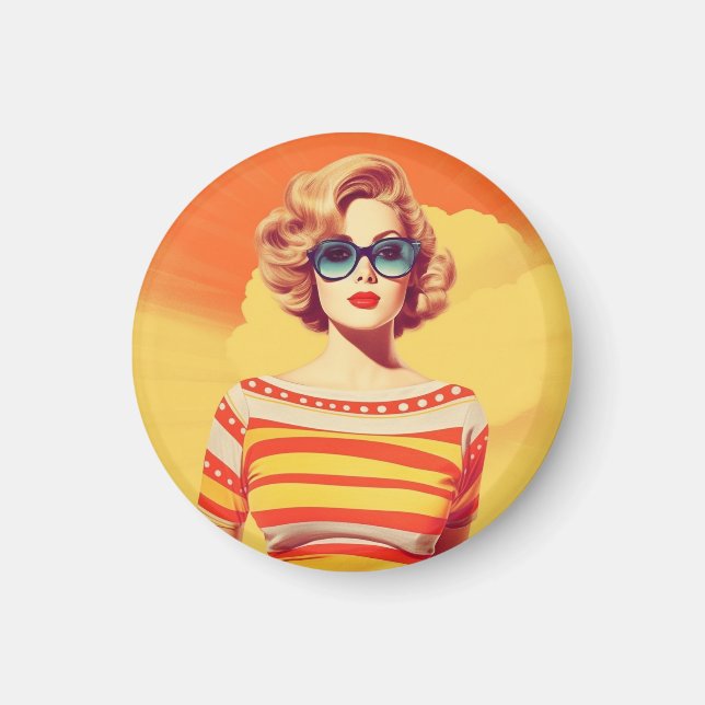 Aimant pop art, Badge inspiré rétro (Devant)