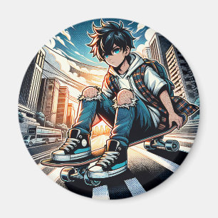 Aimant Pop Art Boy sur Skateboard en ville