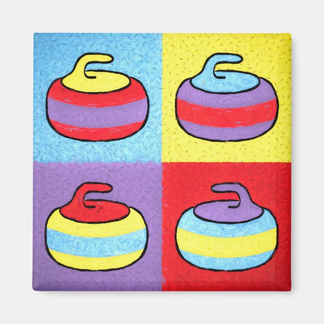 Aimant Pop Art fait des vagues dans le Curling (Devant)