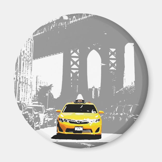 Aimant Pop Art Ny Yellow Taxi Nyc Brooklyn Bridge (Devant)