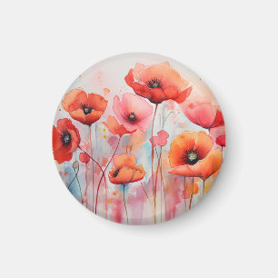 Aimant Poppies d'aquarelle rouge dans un champ