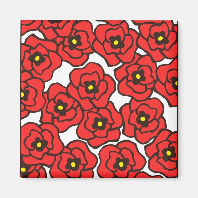 Aimant Poppies rouges modernes Floral Print Magenet (Devant)