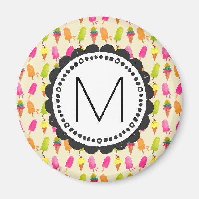 Aimant Popsicles et crème glacée Monogramme personnalisé (Devant)