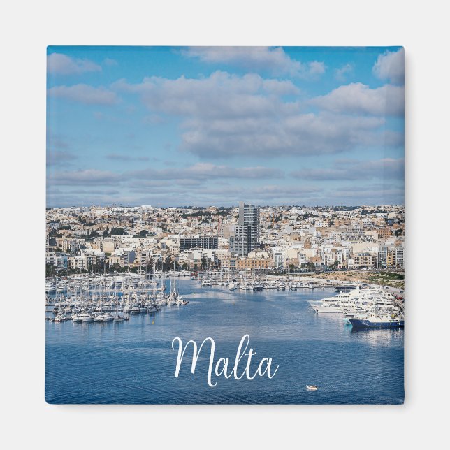Aimant Port de Sliema avec bâtiments et bateaux modernes (Devant)