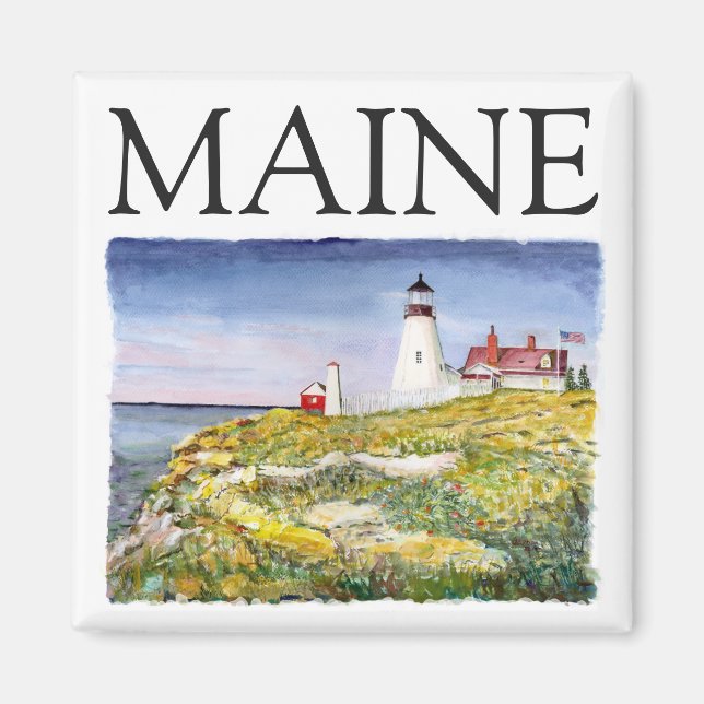 Aimant Portland Head Lighthouse Maine Aquarelle Peinture (Devant)
