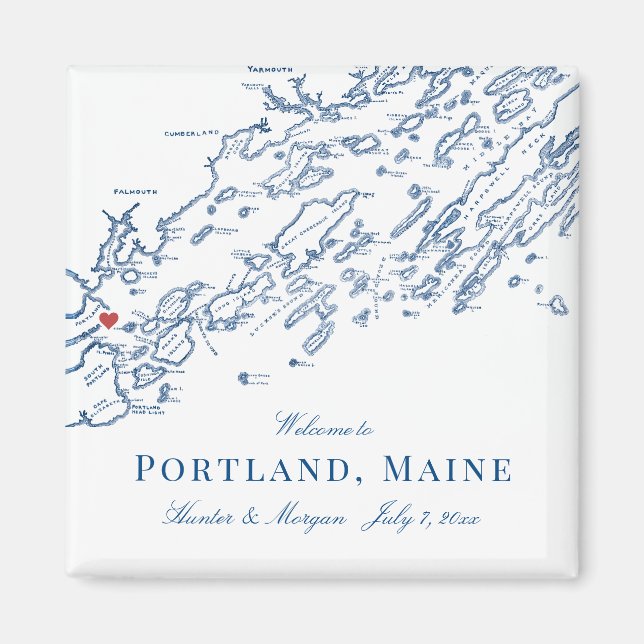 Aimant Portland Maine Carte Élégant Mariage Faveur (Devant)