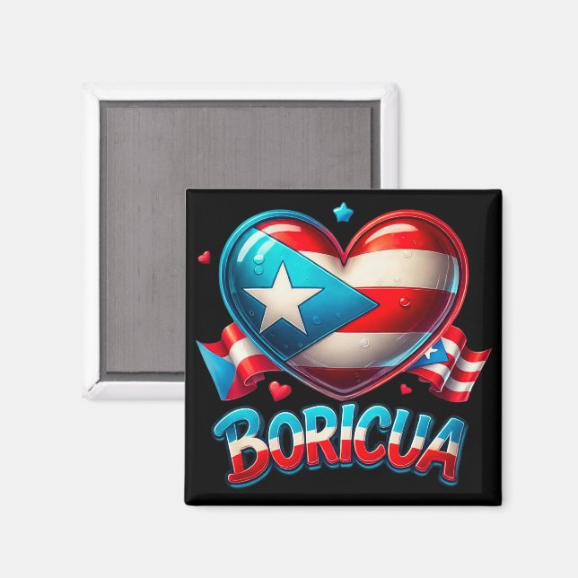 Aimant Porto Rico Boricua Love Heart Flag (Recto/Verso)