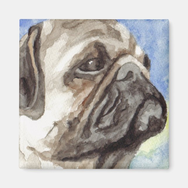 Aimant Portrait aquarelle de Pug (Devant)