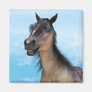 Aimant Portrait d'art humoristique de cheval souriant