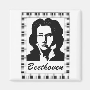 Aimant portrait de Beethoven avec cadre de clé de piano