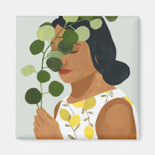 Aimant Portrait de botanique - femme avec la verdure
