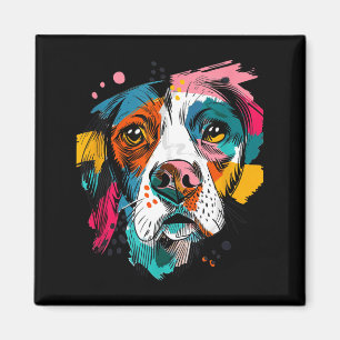 Aimant Portrait de chien abstrait vibrant Pop Art