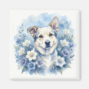 Aimant Portrait de chien floral botanique à l'aquarelle