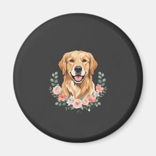 Aimant Portrait de chien Retriever doré floral Sublimatio
