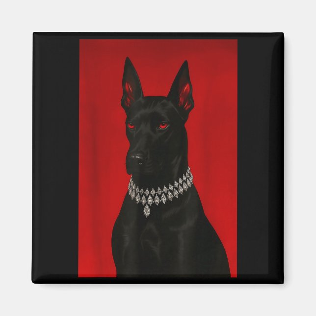 Aimant Portrait de dobermann de luxe chien noir gothique (Devant)