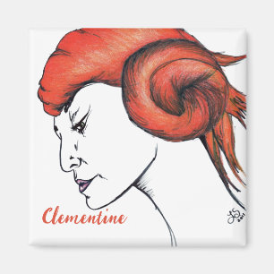 Aimant Portrait de femme aux cheveux orange mandarine Pop