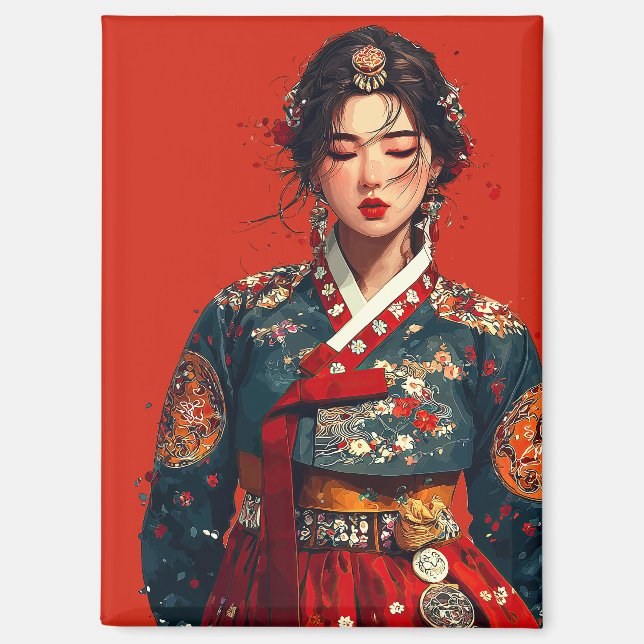 Aimant Portrait de femme coréenne moderne en Hanbok  (Recto)