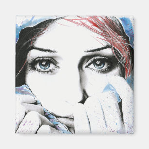 Aimant Portrait de fille Joli yeux aquarelle peinture art