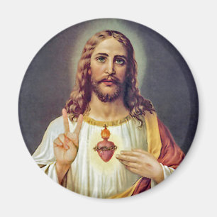 Aimant Portrait de Jésus signe de paix du Cœur Sacré