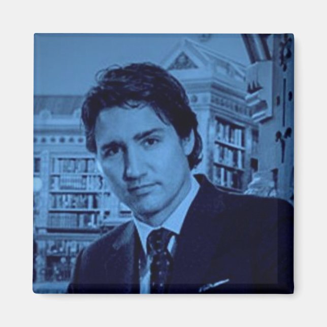 Aimant Portrait de Justin Trudeau 2014 en bleu (Devant)