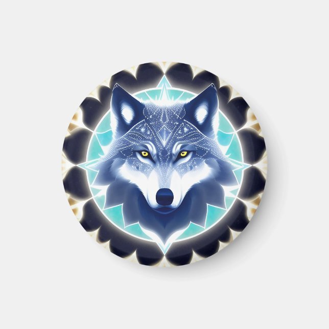 Aimant Portrait de loup aux yeux dorés intenses (Devant)