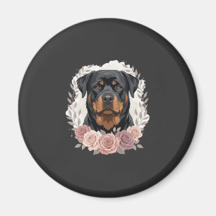 Aimant Portrait de Rottweiler floral sublimation
