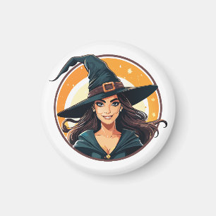 Aimant Portrait de sorcière de Halloween en dessin animé
