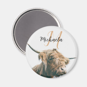 Aimant Portrait de vache Highland nom personnalisé monogr