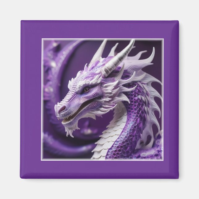 Aimant Portrait D'Imaginaire D'Un Dragon Violet Et Blanc (Devant)