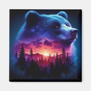 Aimant Portrait d'ours à double exposition avec coucher d