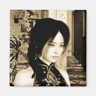 Aimant Portrait d'une femme asiatique vintage